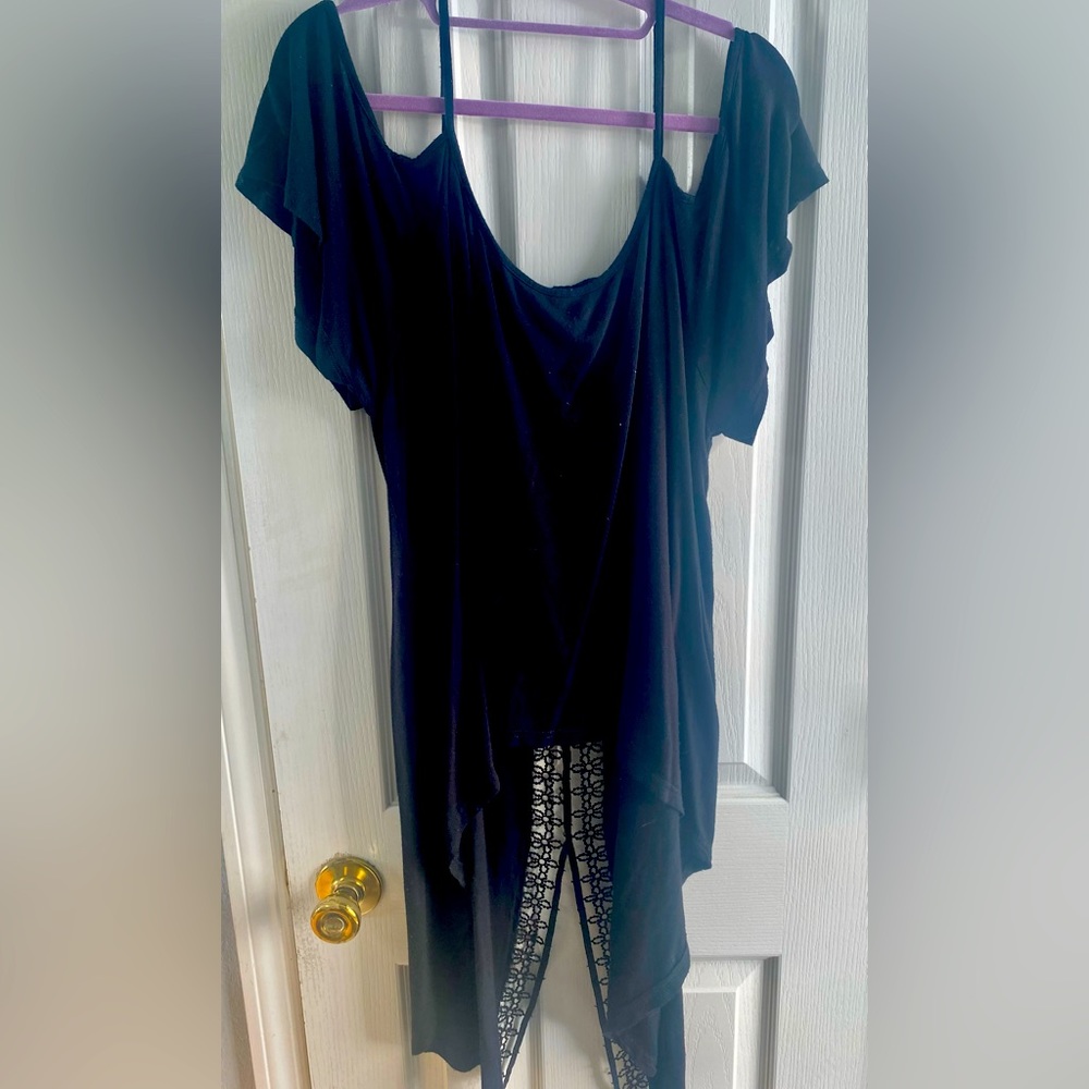 Black high-low off shoulder top